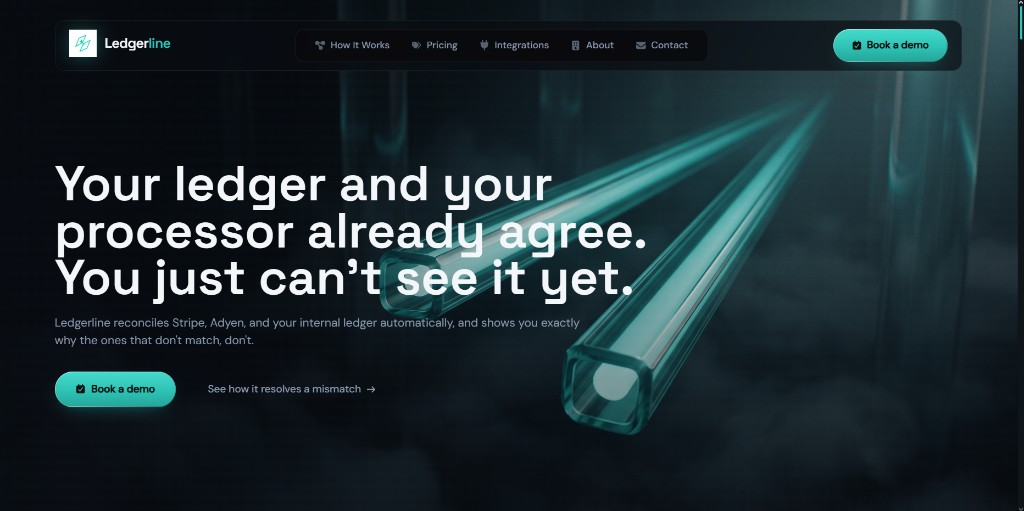 Ledgerline fintech landing page — automated ledger reconciliation