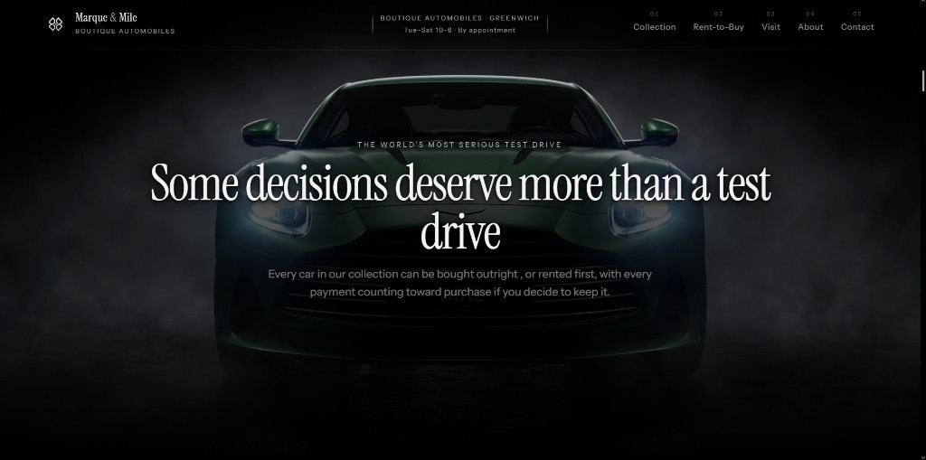 Marque & Mile luxury automotive boutique website with cinematic hero